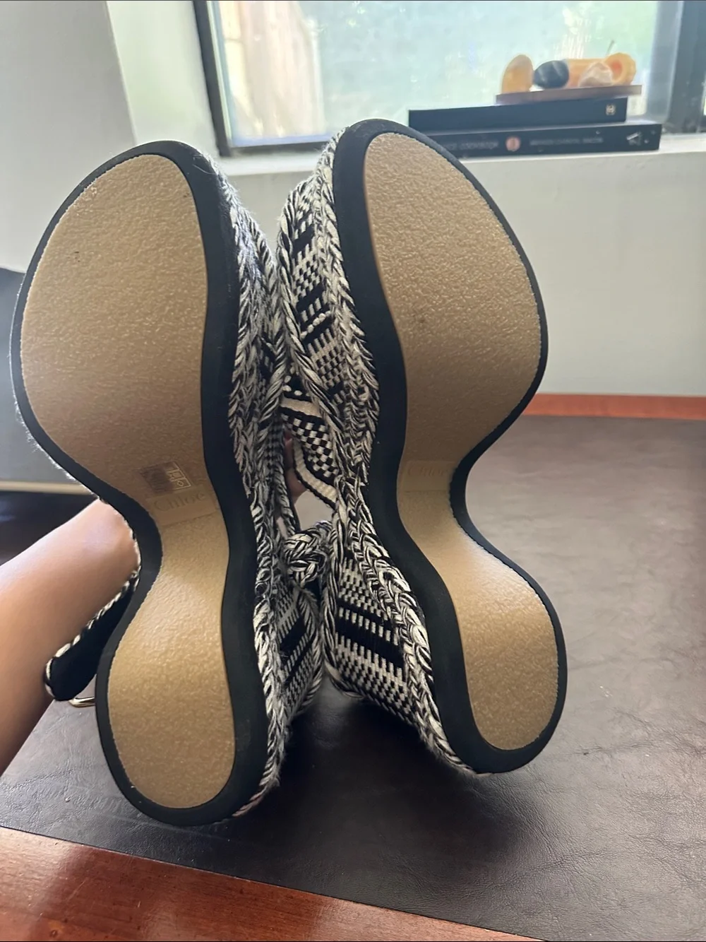 Chloe x Bergdorf Goodman exclusive Amambaih Black&White Braided Platform Sandals